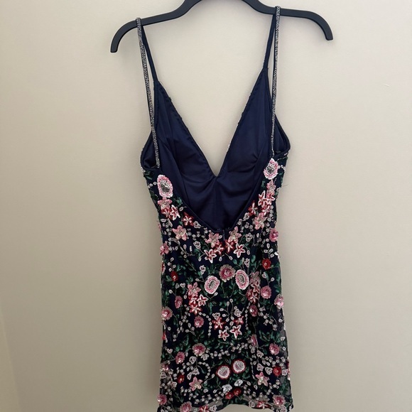 Primavera Couture Floral Embroidered Mini Dress - navy and Pink - Picture 11 of 14